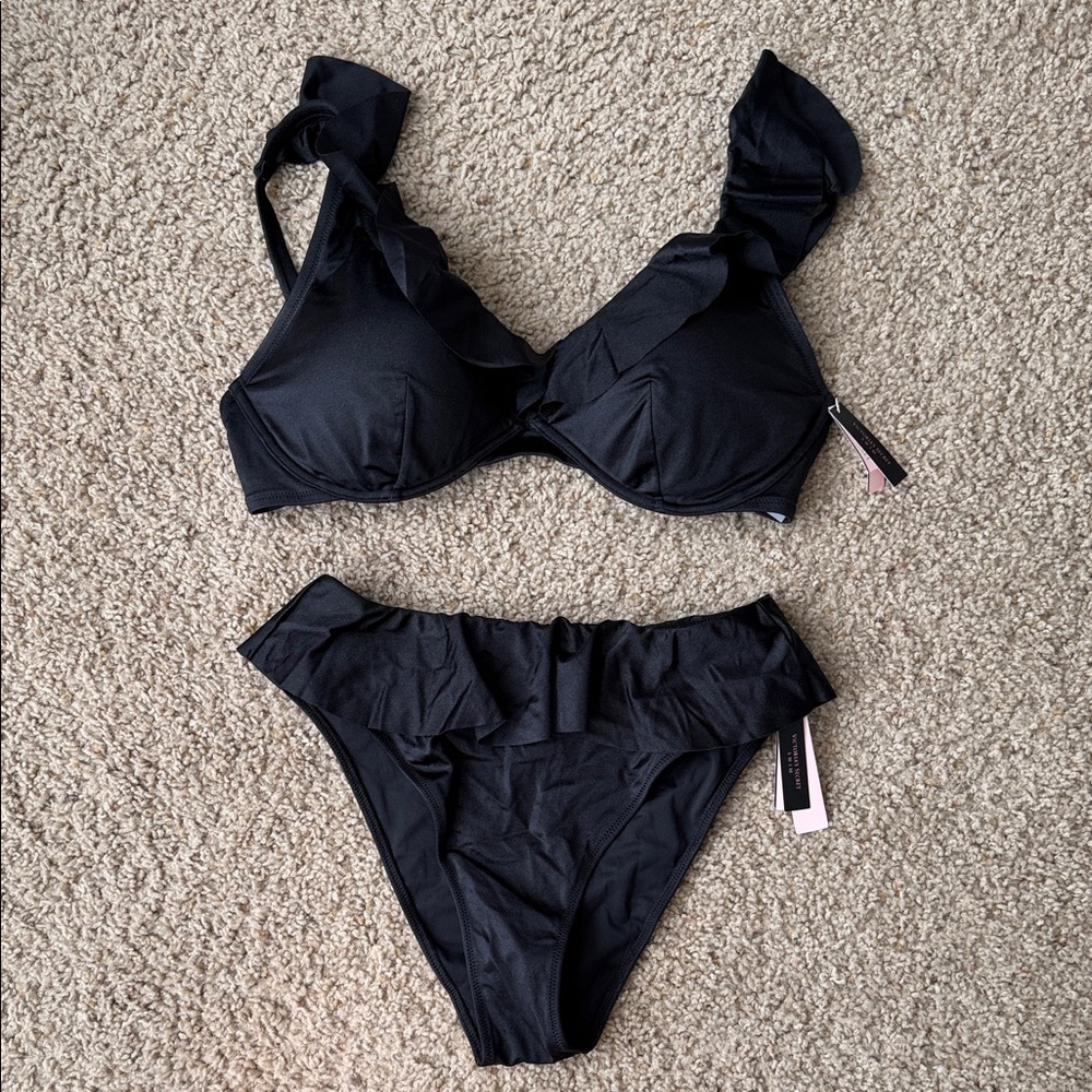 Victoria's Secret Black Ruffle Bikini